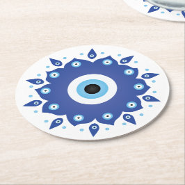 Mandala Grekiska Evil Öga Blue White Underlägg Papper Rund