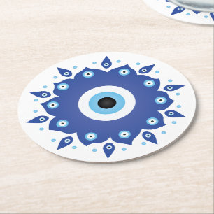 Mandala Grekiska Evil Öga Blue White Underlägg Papper Rund