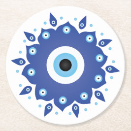 Mandala Grekiska Evil Öga Blue White Underlägg Papper Rund