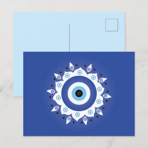 Mandala Grekiska Evil Öga Blue White Vykort