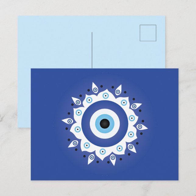 Mandala Grekiska Evil Öga Blue White Vykort (Fram/baksida)