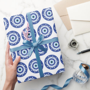 Mandala Grekiska Evil Öga Mönster Blue White Presentpapper