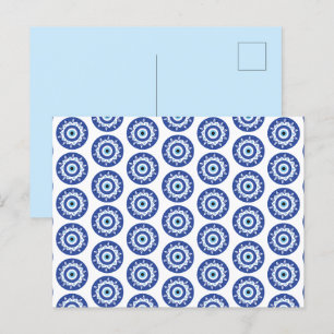 Mandala Grekiska Evil Öga Mönster Blue White Vykort