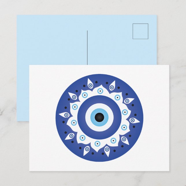 Mandala grekiska onda ögat Blått Vitt Vykort (Fram/baksida)