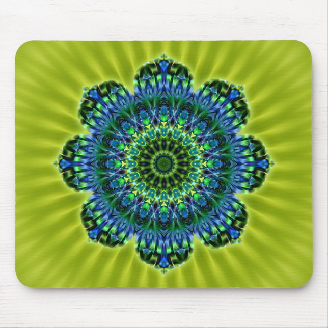 Mandala grön blå | ljusgrön blomma musmatta (Framsidan)