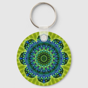 Mandala grön blå ljusgrön blomma nyckelring