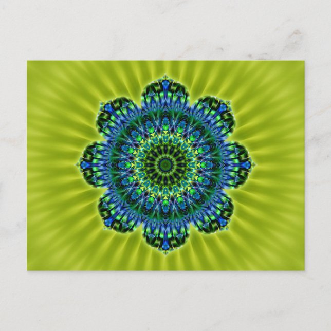 Mandala grön blå | ljusgrön blomma vykort (Framsida)