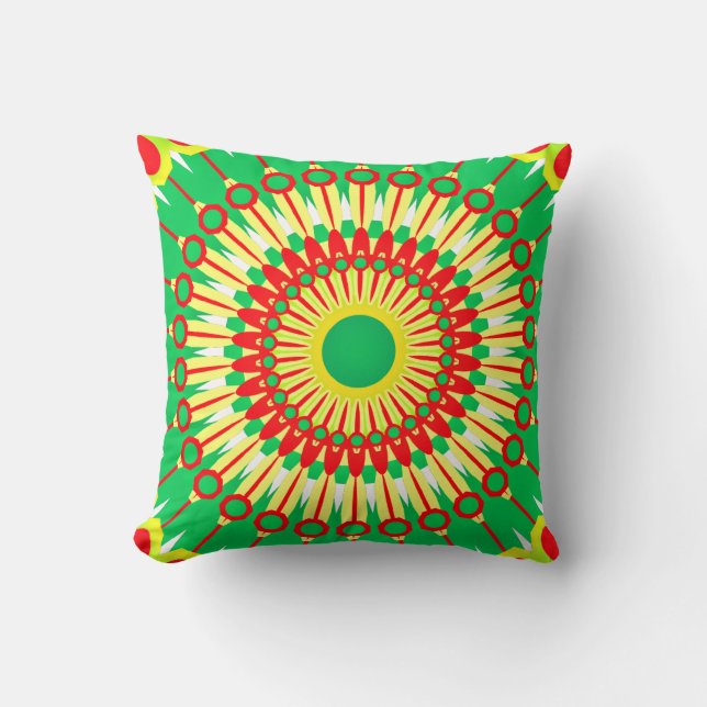 Mandala Grön Röd Cirkel Design-58577 Kudde (Framsida)
