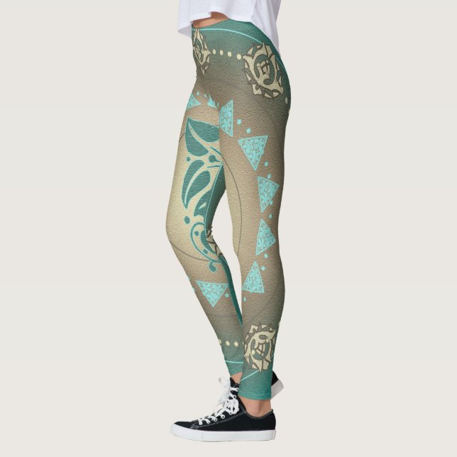 Mandala Grönt Beige - Leggings (Vänster)