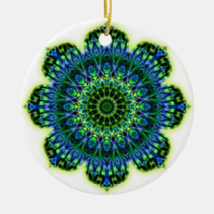 Mandala grönt blue julgransprydnad keramik
