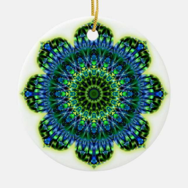 Mandala grönt blue julgransprydnad keramik (Framsidan)
