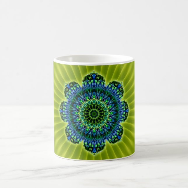 Mandala grönt blue | ljusgrön blomma kaffemugg (Center)