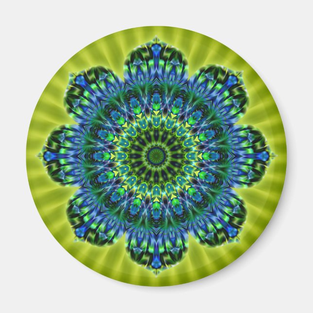 Mandala grönt blue | ljusgrön blomma magnet (Framsidan)