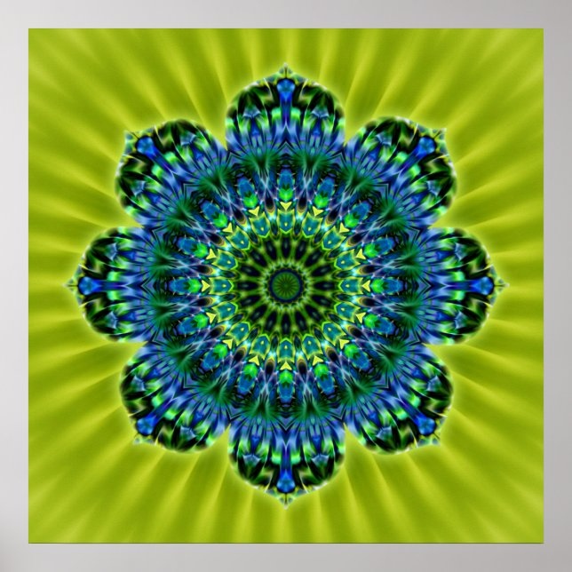Mandala grönt blue | ljusgrön blomma poster (Framsidan)