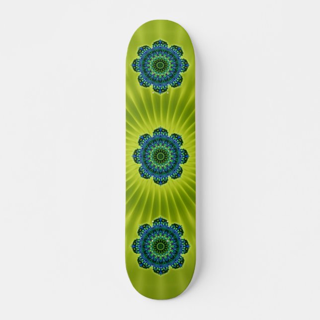 Mandala grönt blue | ljusgrön blomma skateboard bräda 19,5 cm (Framsida)