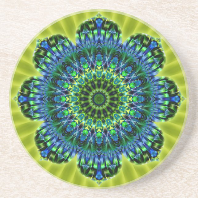 Mandala grönt blue | ljusgrön blomma underlägg sandsten (Framsidan)