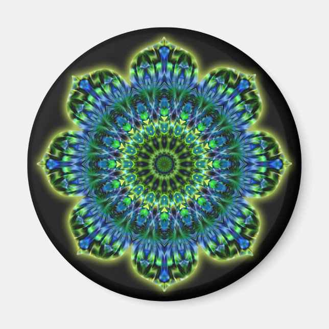 Mandala grönt blue | Svart Magnet (Framsidan)
