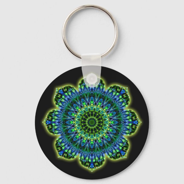 Mandala grönt blue | Svart Nyckelring (Framsida)