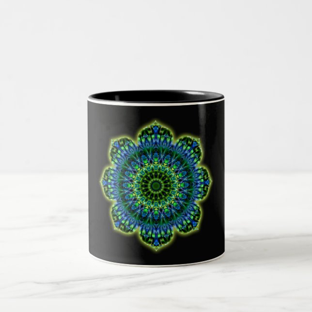 Mandala grönt blue Två-Tonad mugg (Center)