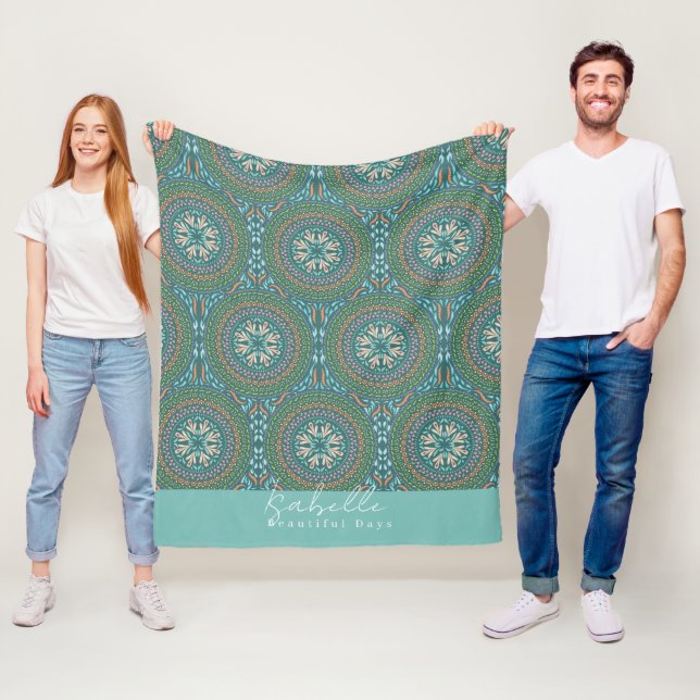 Mandala Grönt Fleecefilt (På plats)