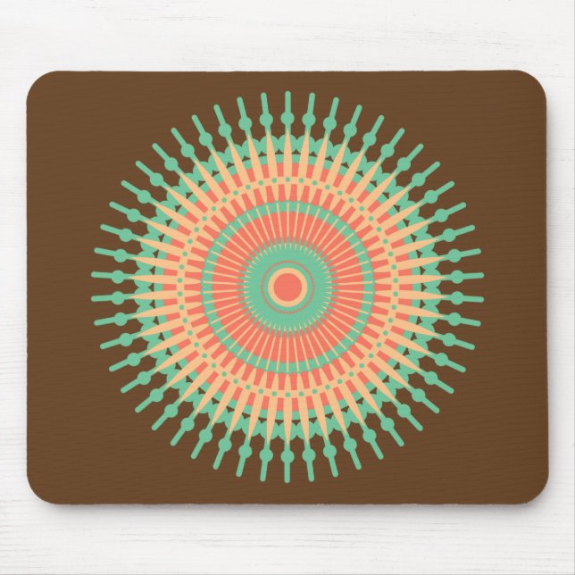 Mandala-grönt, orange indisk musmatta (Framsidan)