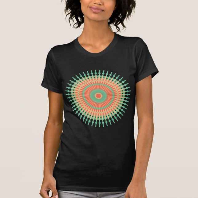 Mandala-grönt, orange indisk tee shirt (Framsida)