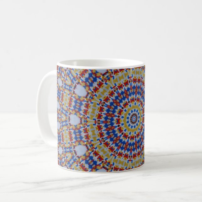Mandala gul blå kaffemugg (Framsida vänster)
