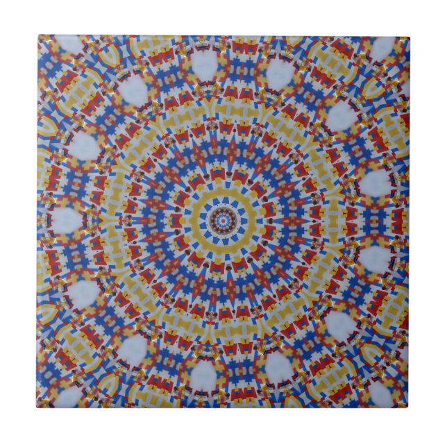 Mandala gul blå kakelplatta (Framsidan)