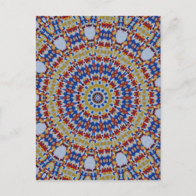 Mandala gul blå vykort (Framsida)