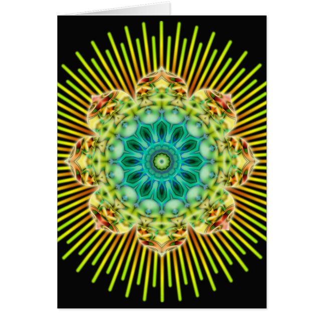 Mandala gul grön | svart hälsningskort (Framsidan)