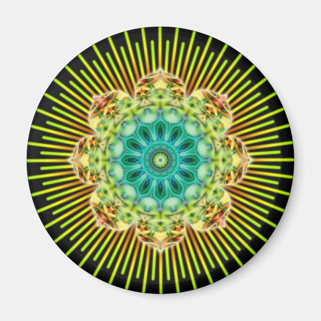 Mandala gul grön | svart magnet (Framsidan)