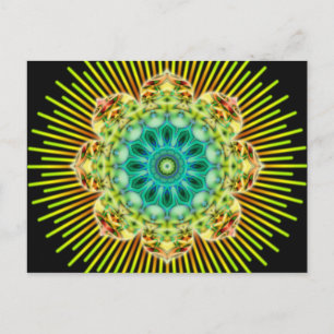 Mandala gul grön svart vykort