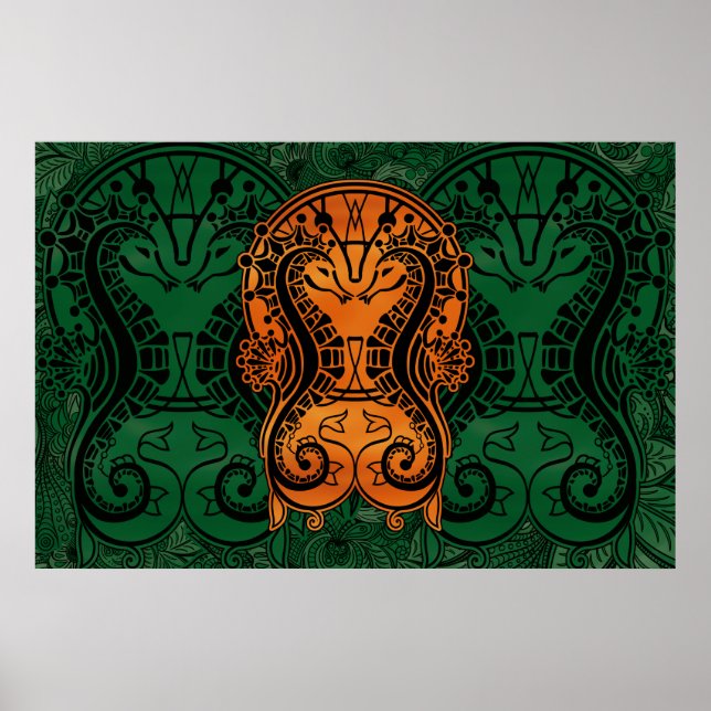 Mandala guld Dreamcatcher Seahästkonst art Poster (Framsidan)