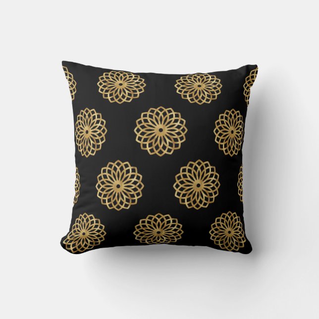 Mandala Guld och Black Kudde (Framsida)
