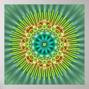 Mandala gult grönt grönt blomma poster