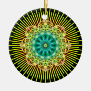 Mandala gult grönt Svart Julgransprydnad Keramik