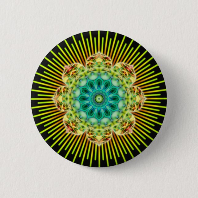 Mandala gult grönt | Svart Knapp (Framsida)