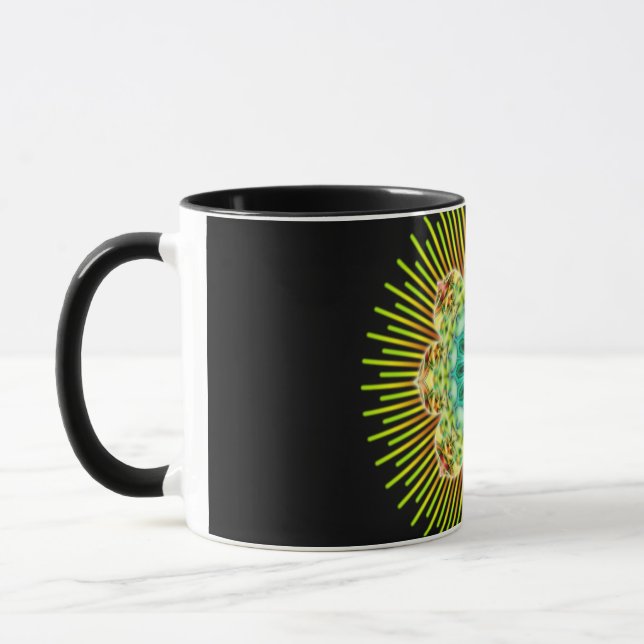 Mandala gult grönt | Svart Mugg (Vänster)