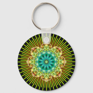Mandala gult grönt   Svart Nyckelring