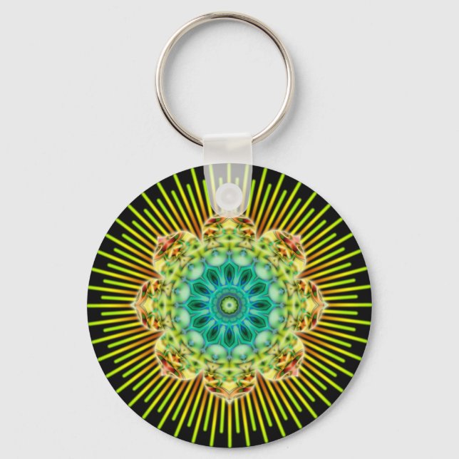 Mandala gult grönt | Svart Nyckelring (Framsida)