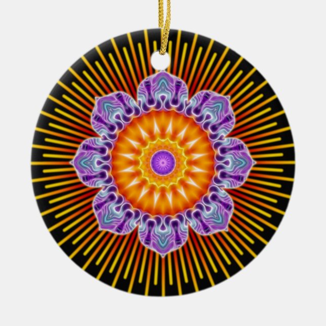 Mandala gult violet black julgransprydnad keramik (Framsidan)