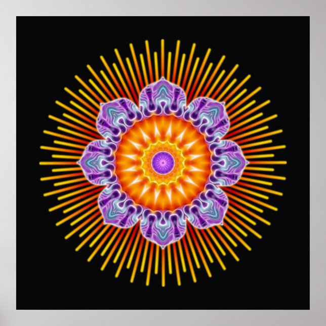 Mandala gult violet | Svart Poster (Framsidan)