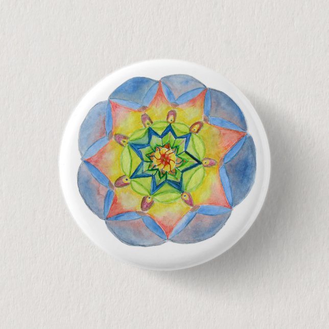 Mandala Hand målade blå mandala Button Knapp (Framsida)