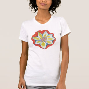 Mandala Handmålad Blommigt Kvinnor i Passande T-Sh T-shirt