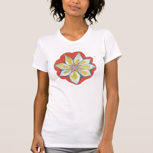 Mandala Handmålad Blommigt Kvinnor i Passande T-Sh T-shirt (Framsida)