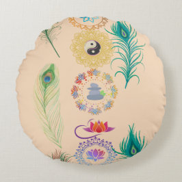 Mandala Harmony: Symbolic Round Cushion Rund Kudde