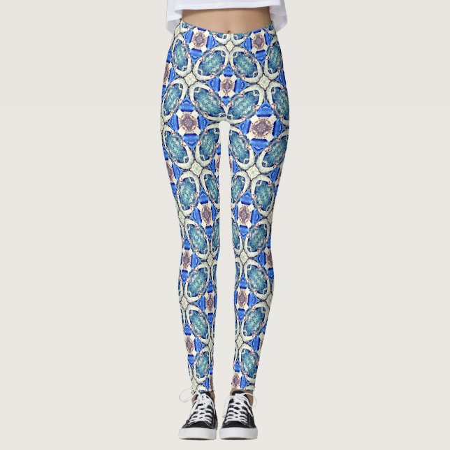 mandala hearts mönster blue leggings (Framsida)