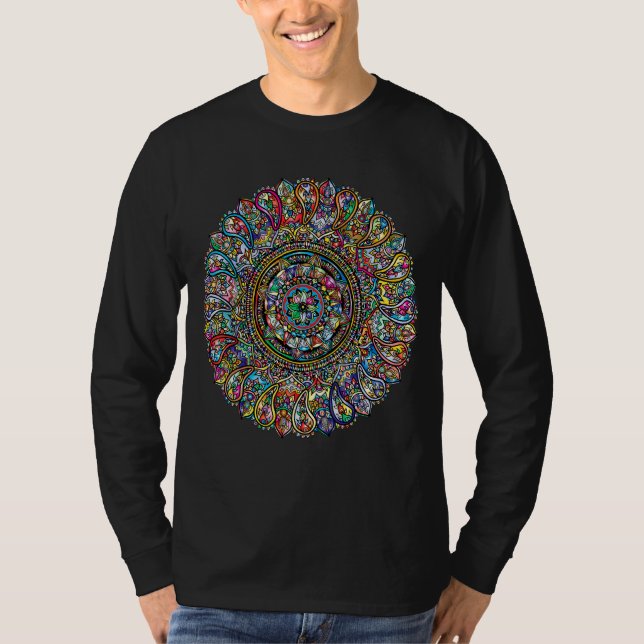 Mandala Helig Geometry Prana Yoga Mantra Om T Shirt (Framsida)