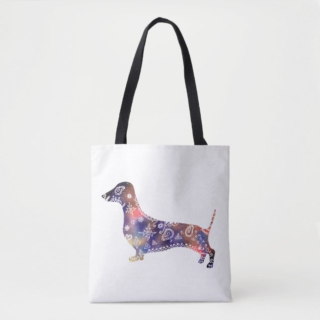Mandala Hund, Dachshund All-over-Print Tote Bag Tygkasse (Framsida)