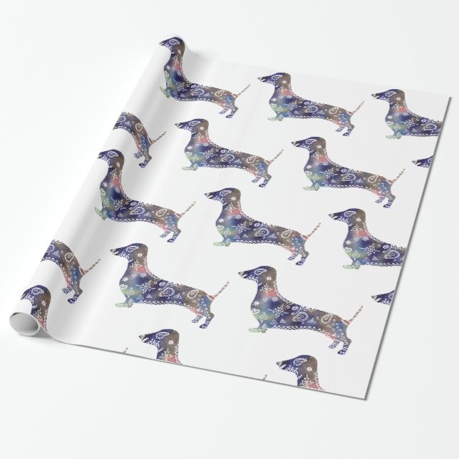 Mandala Hund, Dachshund Glossy Wrapping Papper Presentpapper (Utrullad)